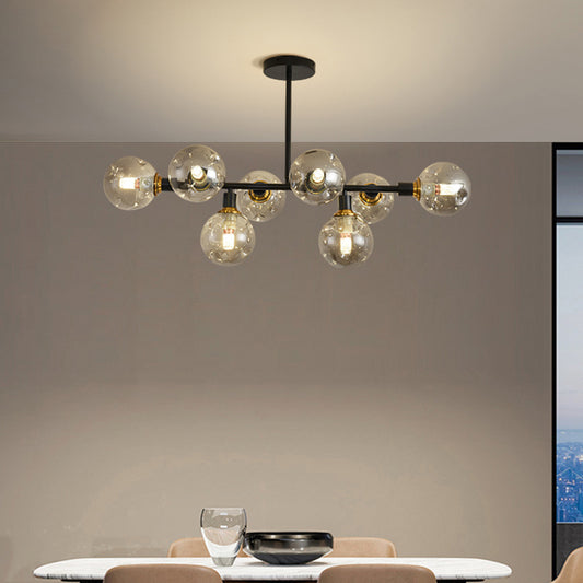 Modern Dimpled Ball Suspension Lighting Mouth-Blown Glass Dining Room Island Light in Black Clearhalo 'Ceiling Lights' 'Island Lights' Lighting' 2357440