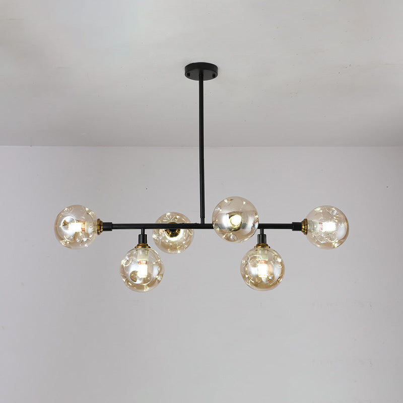 Modern Dimpled Ball Suspension Lighting Mouth-Blown Glass Dining Room Island Light in Black 6 Amber Clearhalo 'Ceiling Lights' 'Island Lights' Lighting' 2357441