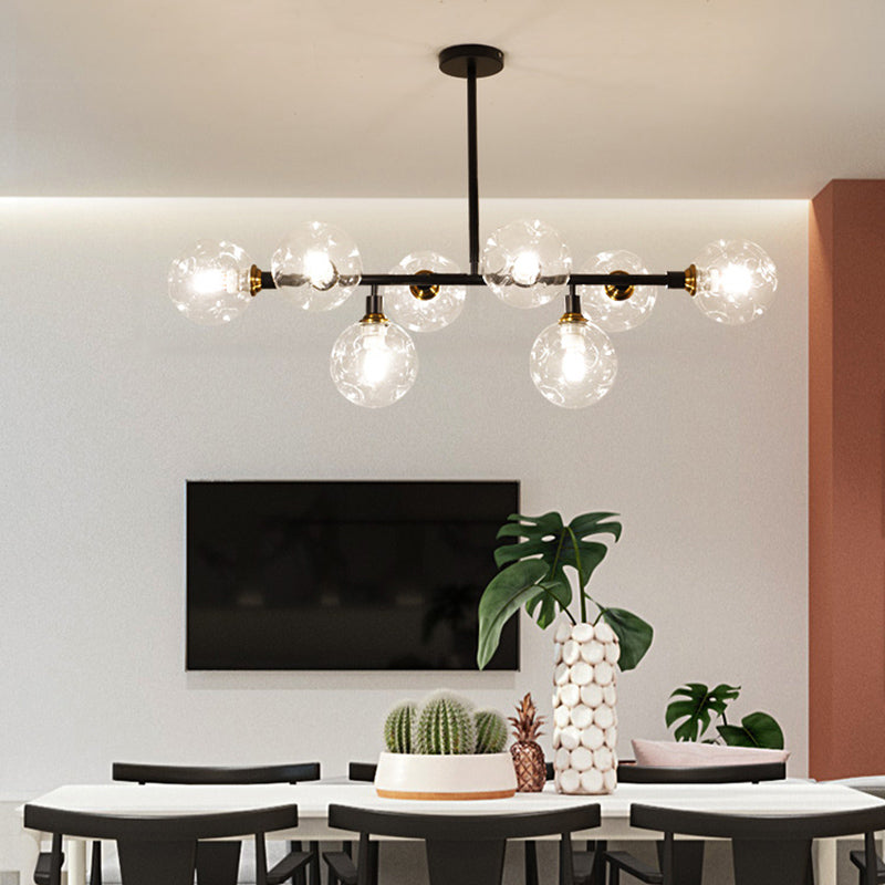 Modern Dimpled Ball Suspension Lighting Mouth-Blown Glass Dining Room Island Light in Black Clearhalo 'Ceiling Lights' 'Island Lights' Lighting' 2357442