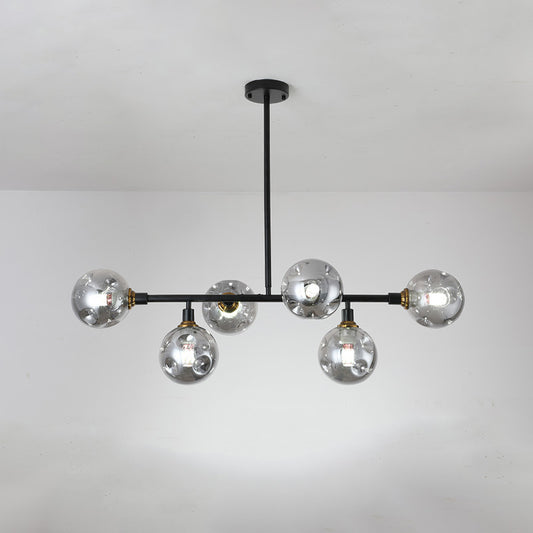 Modern Dimpled Ball Suspension Lighting Mouth-Blown Glass Dining Room Island Light in Black 6 Smoke Gray Clearhalo 'Ceiling Lights' 'Island Lights' Lighting' 2357443