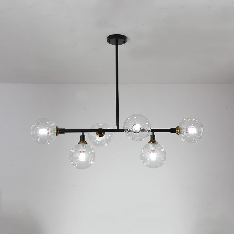 Modern Dimpled Ball Suspension Lighting Mouth-Blown Glass Dining Room Island Light in Black 6 Clear Clearhalo 'Ceiling Lights' 'Island Lights' Lighting' 2357445