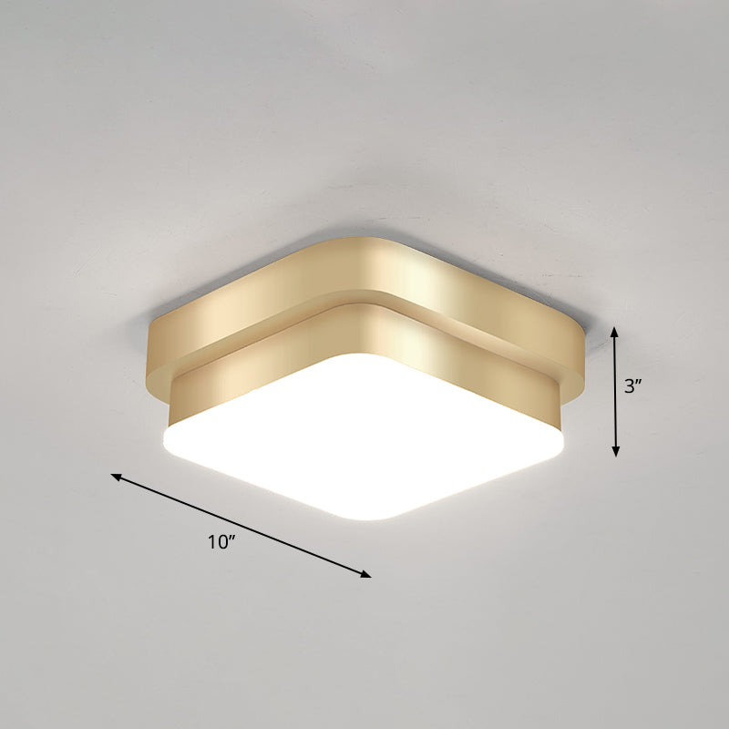 Geometric Small Aisle Ceiling Light Metal Simplicity LED Flush Mount Fixture in Gold Gold Square Plate Clearhalo 'Ceiling Lights' 'Close To Ceiling Lights' 'Close to ceiling' 'Flush mount' Lighting' 2357501