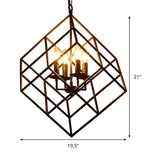 Cubic Cage Iron Chandelier Pendant Light Retro Loft 4 Lights Restaurant Hanging Lamp with Candle in Black Clearhalo 'Cast Iron' 'Ceiling Lights' 'Chandeliers' 'Industrial Chandeliers' 'Industrial' 'Metal' 'Middle Century Chandeliers' 'Rustic Chandeliers' 'Tiffany' Lighting' 235750