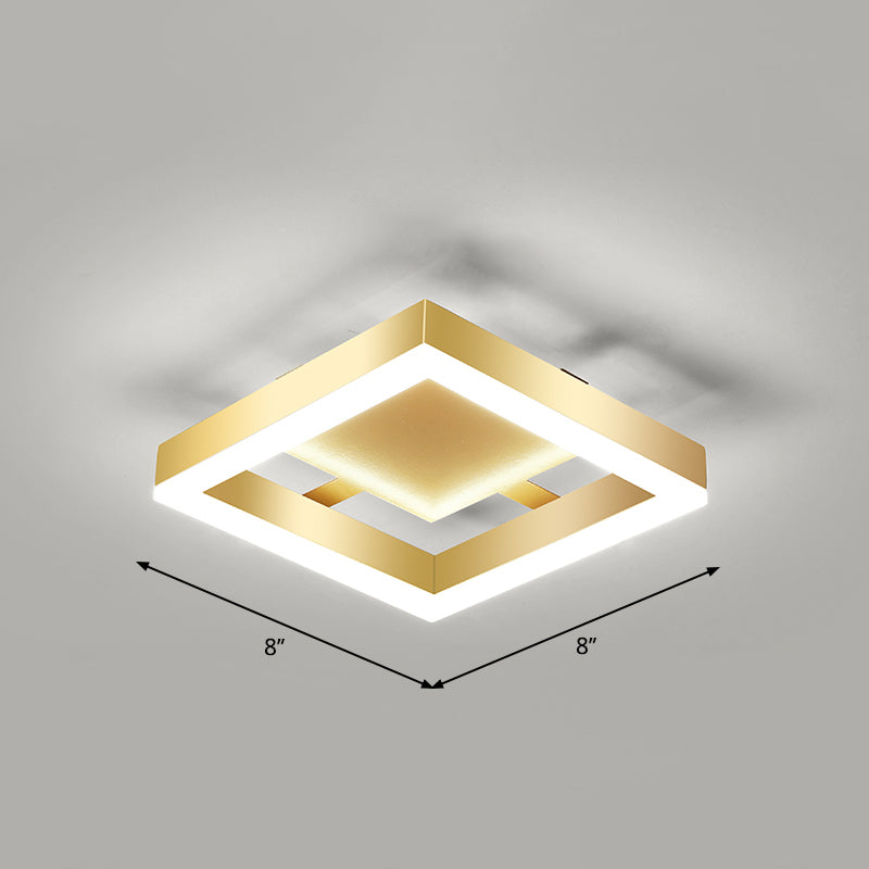 Aluminum Frame LED Ceiling Mount Light Minimalist Gold Finish Flushmount for Corridor Gold Square Plate Clearhalo 'Ceiling Lights' 'Close To Ceiling Lights' 'Close to ceiling' 'Semi-flushmount' Lighting' 2357517