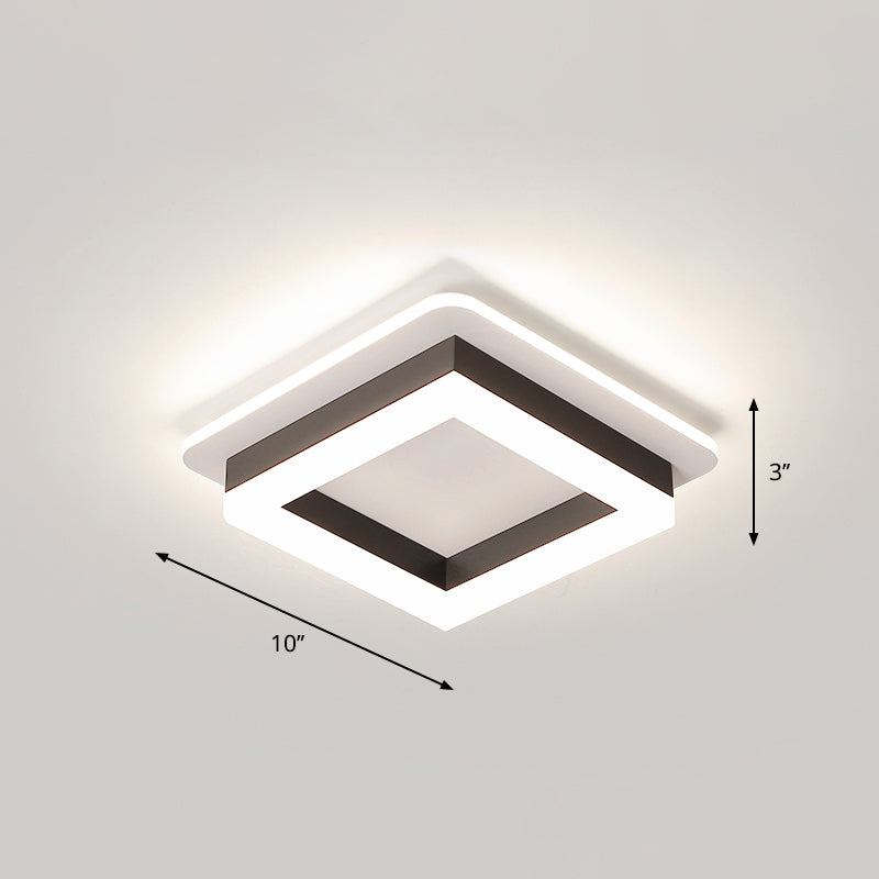 Loop Shaped LED Flush Mount Fixture Simple Style Metal Entryway Ceiling Flush Light Black White Square Plate Clearhalo 'Ceiling Lights' 'Close To Ceiling Lights' 'Close to ceiling' 'Flush mount' Lighting' 2357525