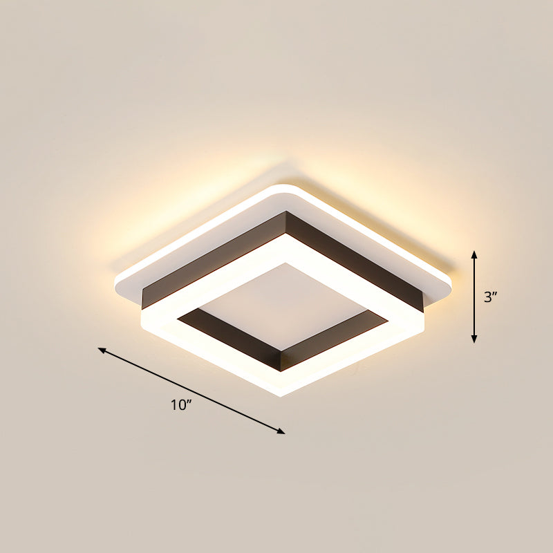 Loop Shaped LED Flush Mount Fixture Simple Style Metal Entryway Ceiling Flush Light Black Warm Square Plate Clearhalo 'Ceiling Lights' 'Close To Ceiling Lights' 'Close to ceiling' 'Flush mount' Lighting' 2357527