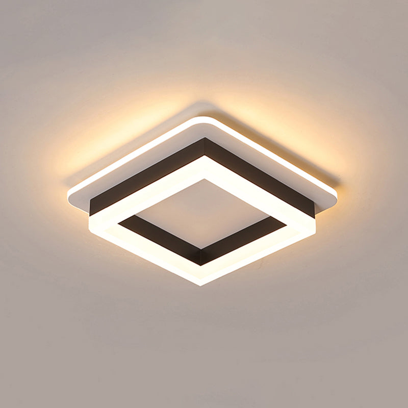 Small Corridor Flush Ceiling Light Fixture Metal Minimalist LED Flush Mount with Acrylic Diffuser Black-White Square Plate Clearhalo 'Ceiling Lights' 'Close To Ceiling Lights' 'Close to ceiling' 'Flush mount' Lighting' 2357561