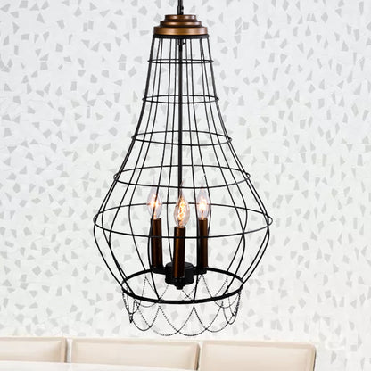 Black Finish Wire Guard Drop Light Industrial Stylish Metal 3 Lights Balcony Pendant Lamp with Candle Design Black Clearhalo 'Cast Iron' 'Ceiling Lights' 'Chandeliers' 'Industrial Chandeliers' 'Industrial' 'Metal' 'Middle Century Chandeliers' 'Rustic Chandeliers' 'Tiffany' Lighting' 235758