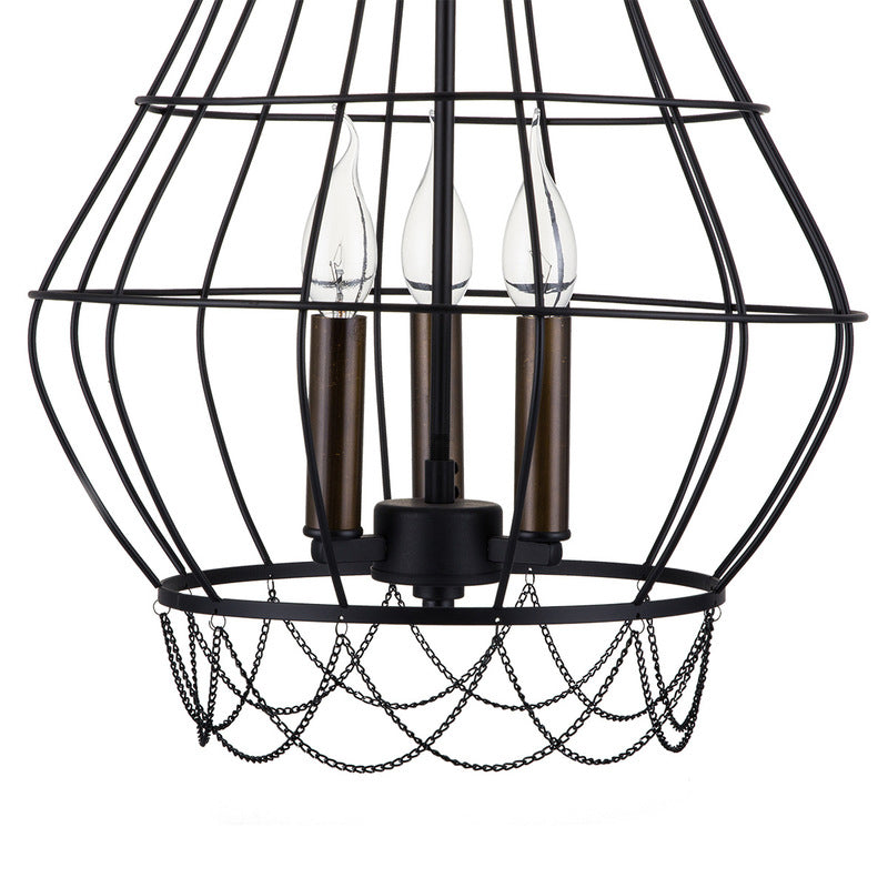 Black Finish Wire Guard Drop Light Industrial Stylish Metal 3 Lights Balcony Pendant Lamp with Candle Design Clearhalo 'Cast Iron' 'Ceiling Lights' 'Chandeliers' 'Industrial Chandeliers' 'Industrial' 'Metal' 'Middle Century Chandeliers' 'Rustic Chandeliers' 'Tiffany' Lighting' 235761