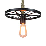 Vintage Style Wheel Pendant Light with Bare Bulb 1 Head Metallic Ceiling Fixture in Black for Restaurant Clearhalo 'Art Deco Pendants' 'Black' 'Cast Iron' 'Ceiling Lights' 'Ceramic' 'Crystal' 'Industrial Pendants' 'Industrial' 'Metal' 'Middle Century Pendants' 'Pendant Lights' 'Pendants' 'Rustic Pendants' 'Tiffany' Lighting' 235764
