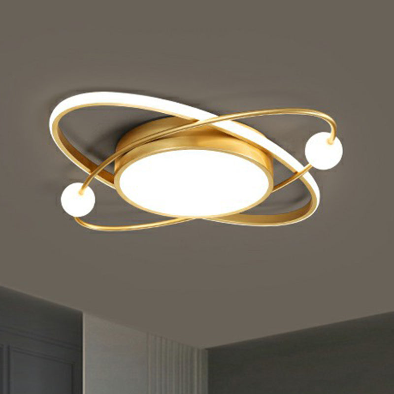 Gold Finish Orbit LED Flush Mount Lamp Minimalistic Acrylic Ceiling Lighting for Bedroom