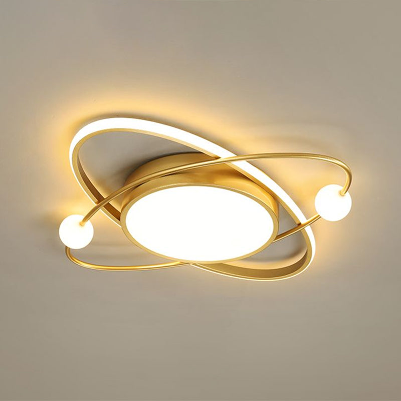 Gold Finish Orbit LED Flush Mount Lamp Minimalistic Acrylic Ceiling Lighting for Bedroom