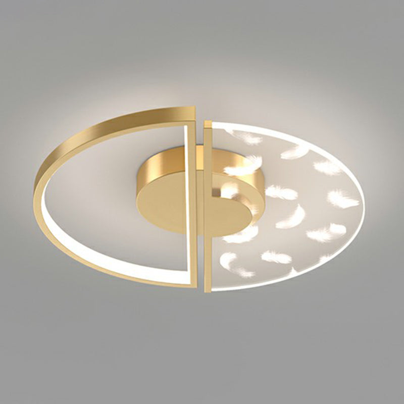 Acrylic Disk Shaped Ceiling Mount Lamp Modern LED Flushmount Light with Feather Pattern Gold Clearhalo 'Ceiling Lights' 'Close To Ceiling Lights' 'Close to ceiling' 'Flush mount' Lighting' 2357747