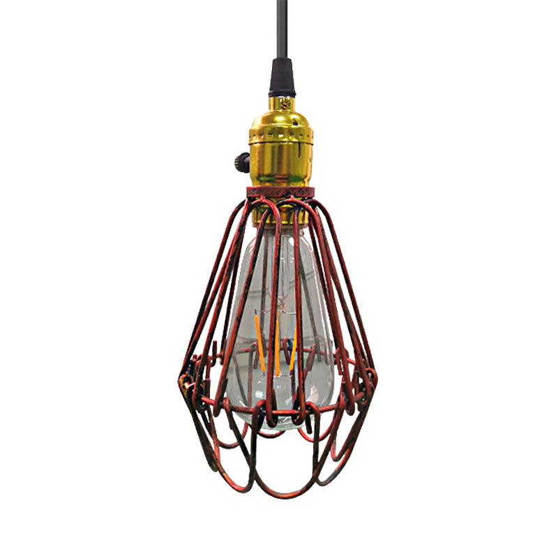 Metal Wire Frame Ceiling Pendant Light Farmhouse Style 1 Light Living Room Hanging Lamp in Aged Silver/Antique Copper Clearhalo 'Art Deco Pendants' 'Cast Iron' 'Ceiling Lights' 'Ceramic' 'Crystal' 'Industrial Pendants' 'Industrial' 'Metal' 'Middle Century Pendants' 'Pendant Lights' 'Pendants' 'Tiffany' Lighting' 235776