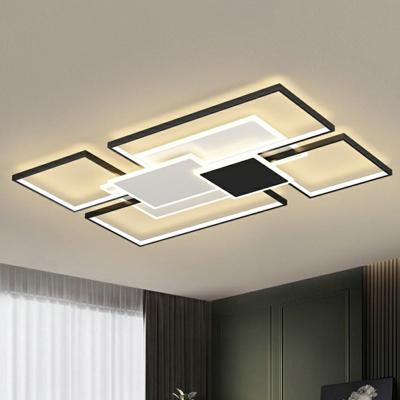 Metal Frame Flush-Mount Light Fixture Minimalism LED Ceiling Lamp for Living Room Black 43" Clearhalo 'Ceiling Lights' 'Close To Ceiling Lights' 'Close to ceiling' 'Flush mount' Lighting' 2357785