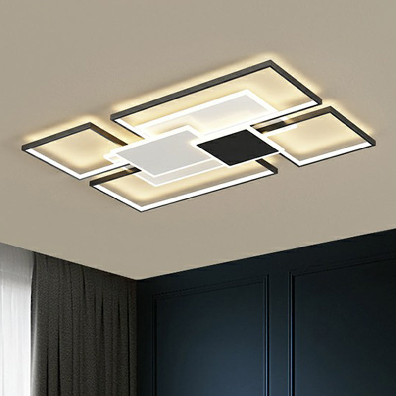 Metal Frame Flush-Mount Light Fixture Minimalism LED Ceiling Lamp for Living Room Black 39" Clearhalo 'Ceiling Lights' 'Close To Ceiling Lights' 'Close to ceiling' 'Flush mount' Lighting' 2357786