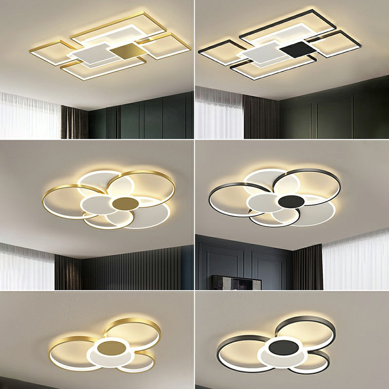 Metal Frame Flush-Mount Light Fixture Minimalism LED Ceiling Lamp for Living Room Clearhalo 'Ceiling Lights' 'Close To Ceiling Lights' 'Close to ceiling' 'Flush mount' Lighting' 2357788