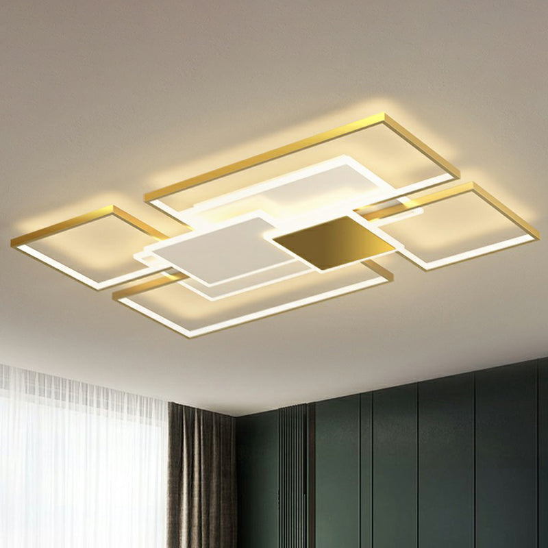 Metal Frame Flush-Mount Light Fixture Minimalism LED Ceiling Lamp for Living Room Gold 43" Clearhalo 'Ceiling Lights' 'Close To Ceiling Lights' 'Close to ceiling' 'Flush mount' Lighting' 2357790