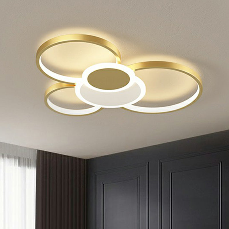 Metal Frame Flush-Mount Light Fixture Minimalism LED Ceiling Lamp for Living Room Gold 22" Remote Control Stepless Dimming Clearhalo 'Ceiling Lights' 'Close To Ceiling Lights' 'Close to ceiling' 'Flush mount' Lighting' 2357793
