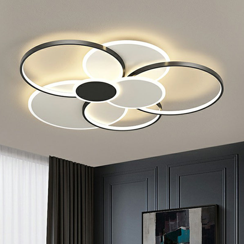 Metal Frame Flush-Mount Light Fixture Minimalism LED Ceiling Lamp for Living Room Black 35.5" Remote Control Stepless Dimming Clearhalo 'Ceiling Lights' 'Close To Ceiling Lights' 'Close to ceiling' 'Flush mount' Lighting' 2357796