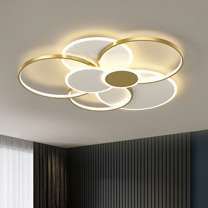 Metal Frame Flush-Mount Light Fixture Minimalism LED Ceiling Lamp for Living Room Gold 35.5" Remote Control Stepless Dimming Clearhalo 'Ceiling Lights' 'Close To Ceiling Lights' 'Close to ceiling' 'Flush mount' Lighting' 2357797