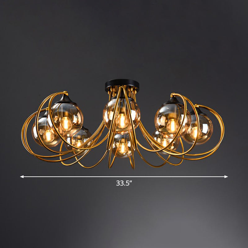 Brass Finish Floral Semi-Flush Ceiling Light Postmodern Glass Flushmount Lighting for Living Room 8 Amber Clearhalo 'Ceiling Lights' 'Close To Ceiling Lights' 'Close to ceiling' 'Semi-flushmount' Lighting' 2357868