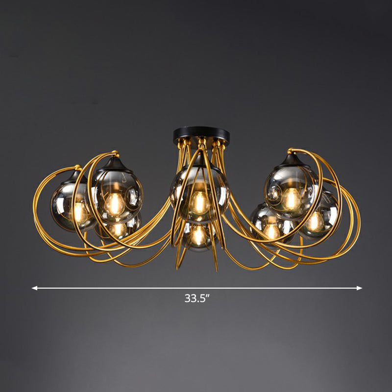 Brass Finish Floral Semi-Flush Ceiling Light Postmodern Glass Flushmount Lighting for Living Room 8 Smoke Gray Clearhalo 'Ceiling Lights' 'Close To Ceiling Lights' 'Close to ceiling' 'Semi-flushmount' Lighting' 2357871