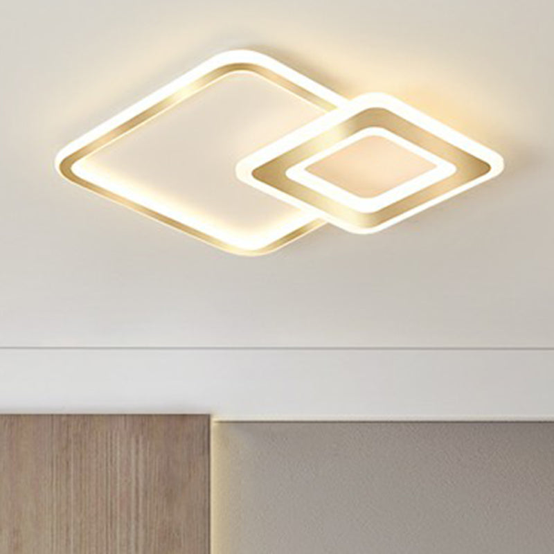 Acrylic Square LED Ceiling Fixture Minimalistic Golden Flush Mount Lighting for Bedroom Clearhalo 'Ceiling Lights' 'Close To Ceiling Lights' 'Close to ceiling' 'Flush mount' Lighting' 2357888