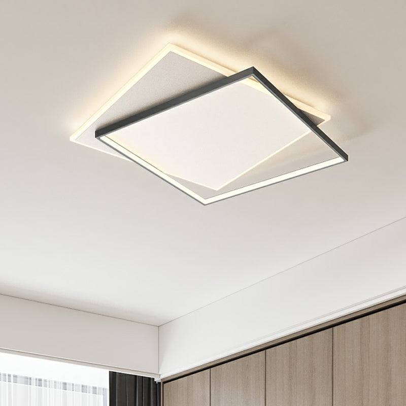 Simple Square Flush Mount Ceiling Light Fixture Metallic Living Room LED Flush Light in Black Black Remote Control Stepless Dimming Clearhalo 'Ceiling Lights' 'Close To Ceiling Lights' 'Close to ceiling' 'Flush mount' Lighting' 2357897