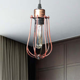 Wrought Iron Caged Hanging Pendant Light Rustic Industrial 1 Head Coffee Shop Suspension Light in Aged Silver/Weathered Copper Clearhalo 'Art Deco Pendants' 'Cast Iron' 'Ceiling Lights' 'Ceramic' 'Crystal' 'Industrial Pendants' 'Industrial' 'Metal' 'Middle Century Pendants' 'Pendant Lights' 'Pendants' 'Tiffany' Lighting' 235790