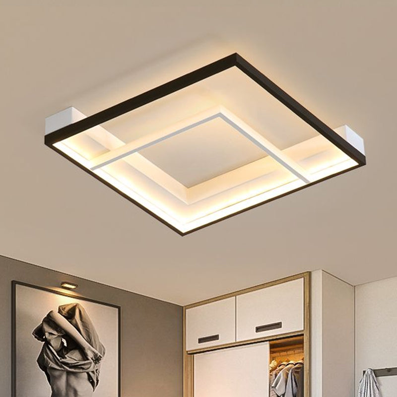 Square Aluminum LED Ceiling Mount Lamp Simple Black and White Flush Mounted Light for Bedroom Clearhalo 'Ceiling Lights' 'Close To Ceiling Lights' 'Close to ceiling' 'Flush mount' Lighting' 2357925