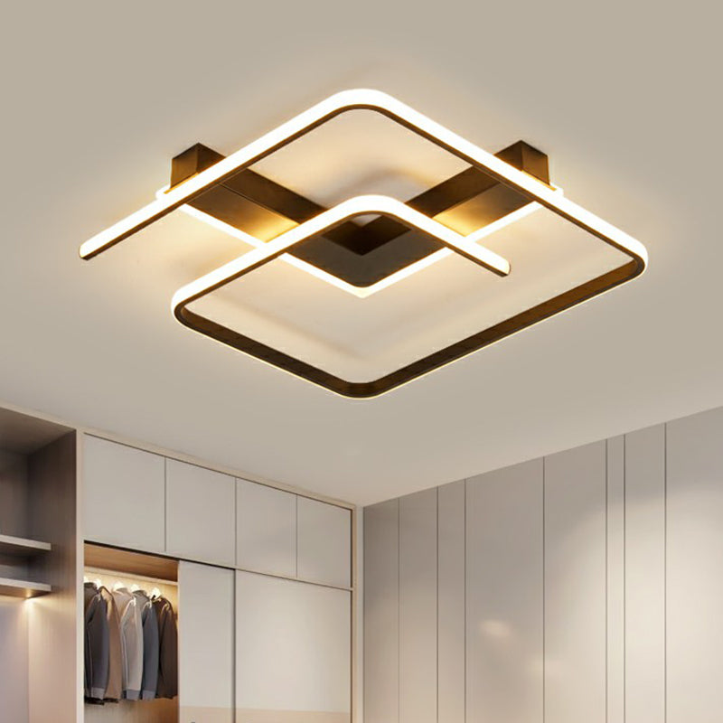 Black Square Shaped LED Flush Light Simplicity Metal Close to Ceiling Fixture for Bedroom Clearhalo 'Ceiling Lights' 'Close To Ceiling Lights' 'Close to ceiling' 'Flush mount' Lighting' 2357930