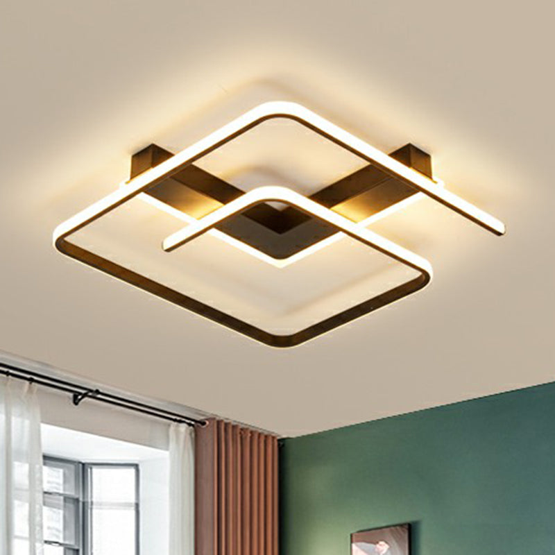 Black Square Shaped LED Flush Light Simplicity Metal Close to Ceiling Fixture for Bedroom Clearhalo 'Ceiling Lights' 'Close To Ceiling Lights' 'Close to ceiling' 'Flush mount' Lighting' 2357931
