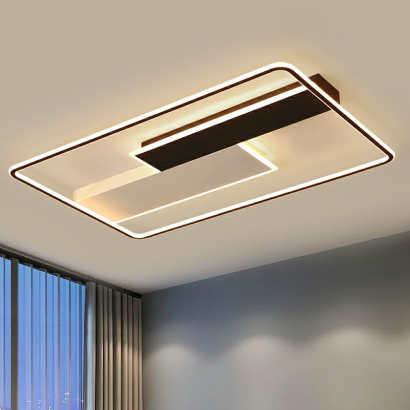 Contemporary LED Ceiling Flush Light Black-White Rectangular Flush Mount Fixture with Acrylic Shade Clearhalo 'Ceiling Lights' 'Close To Ceiling Lights' 'Close to ceiling' 'Semi-flushmount' Lighting' 2357960