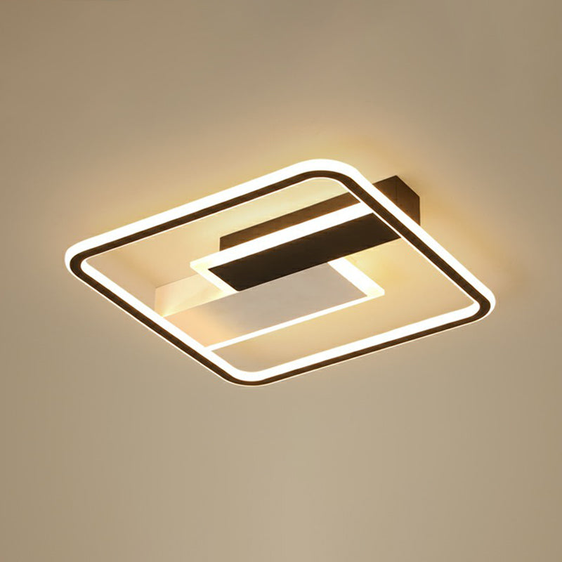 Contemporary LED Ceiling Flush Light Black-White Rectangular Flush Mount Fixture with Acrylic Shade Black-White 18" Clearhalo 'Ceiling Lights' 'Close To Ceiling Lights' 'Close to ceiling' 'Semi-flushmount' Lighting' 2357961