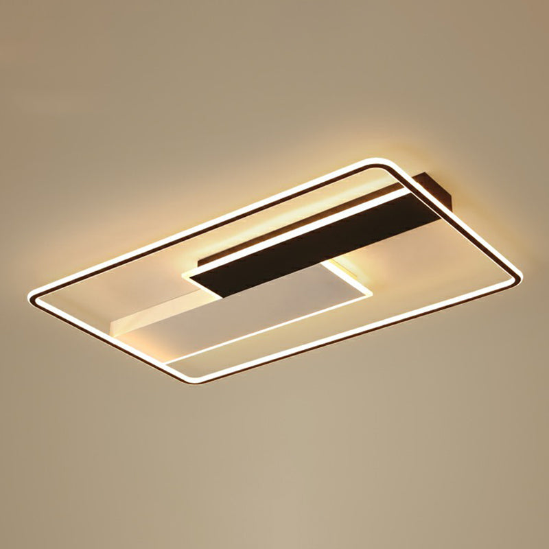 Contemporary LED Ceiling Flush Light Black-White Rectangular Flush Mount Fixture with Acrylic Shade Black-White 43" Clearhalo 'Ceiling Lights' 'Close To Ceiling Lights' 'Close to ceiling' 'Semi-flushmount' Lighting' 2357962