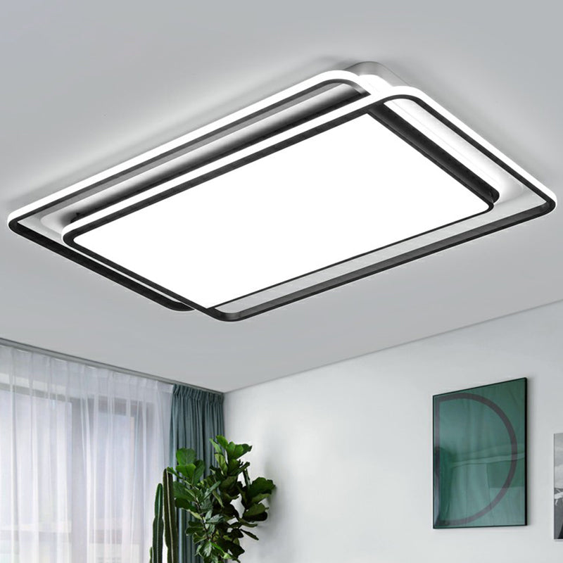 Black-White Rectangle LED Ceiling Light Contemporary Acrylic Flush Mount Light Fixture fro Living Room - Clearhalo - 'Ceiling Lights' - 'Close To Ceiling Lights' - 'Close to ceiling' - 'Flush mount' - Lighting' - 2357989