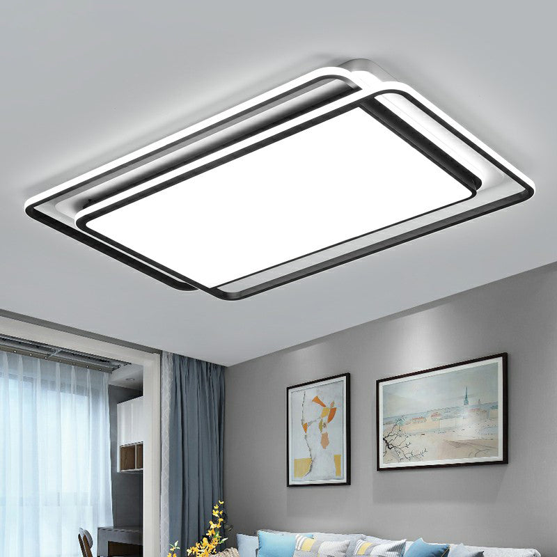 Black-White Rectangle LED Ceiling Light Contemporary Acrylic Flush Mount Light Fixture fro Living Room - Clearhalo - 'Ceiling Lights' - 'Close To Ceiling Lights' - 'Close to ceiling' - 'Flush mount' - Lighting' - 2357992