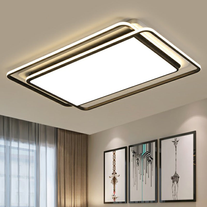 Black-White Rectangle LED Ceiling Light Contemporary Acrylic Flush Mount Light Fixture fro Living Room - Clearhalo - 'Ceiling Lights' - 'Close To Ceiling Lights' - 'Close to ceiling' - 'Flush mount' - Lighting' - 2357993