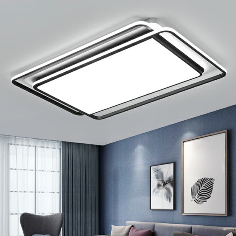Black-White Rectangle LED Ceiling Light Contemporary Acrylic Flush Mount Light Fixture fro Living Room - Clearhalo - 'Ceiling Lights' - 'Close To Ceiling Lights' - 'Close to ceiling' - 'Flush mount' - Lighting' - 2357995