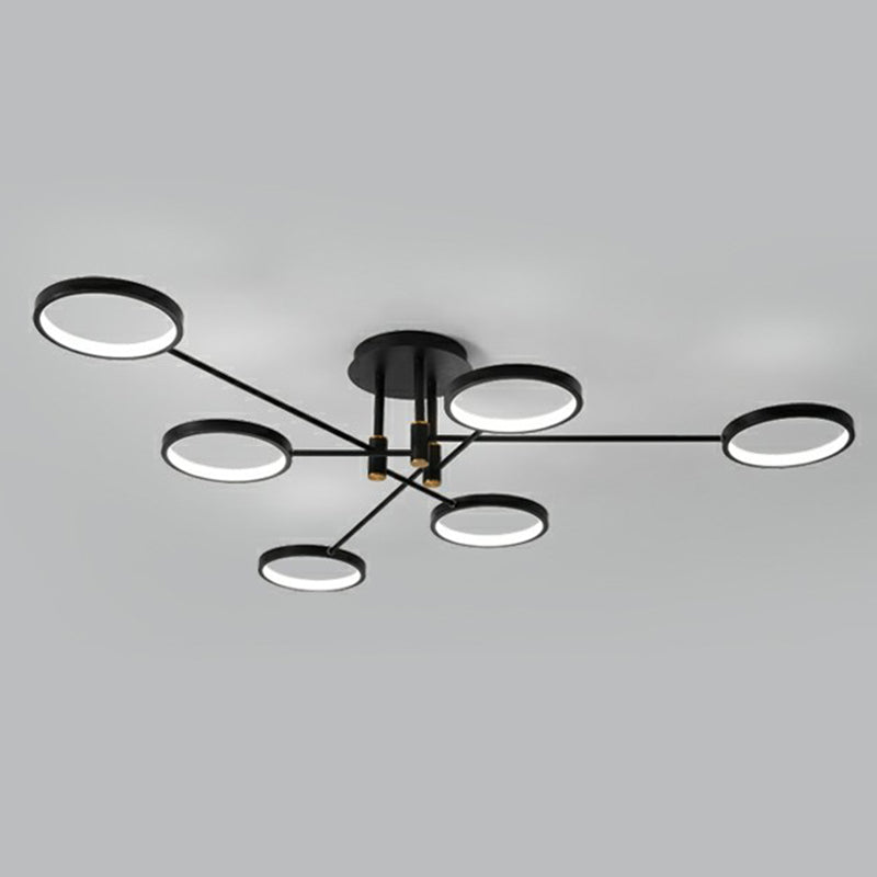 Simplicity Circles LED Ceiling Lamp Metal Living Room Semi Flush Mount Light Fixture 6 Black Clearhalo 'Ceiling Lights' 'Close To Ceiling Lights' 'Close to ceiling' 'Semi-flushmount' Lighting' 2358059