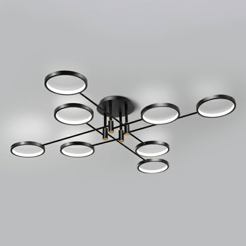 Simplicity Circles LED Ceiling Lamp Metal Living Room Semi Flush Mount Light Fixture 8 Black Clearhalo 'Ceiling Lights' 'Close To Ceiling Lights' 'Close to ceiling' 'Semi-flushmount' Lighting' 2358060