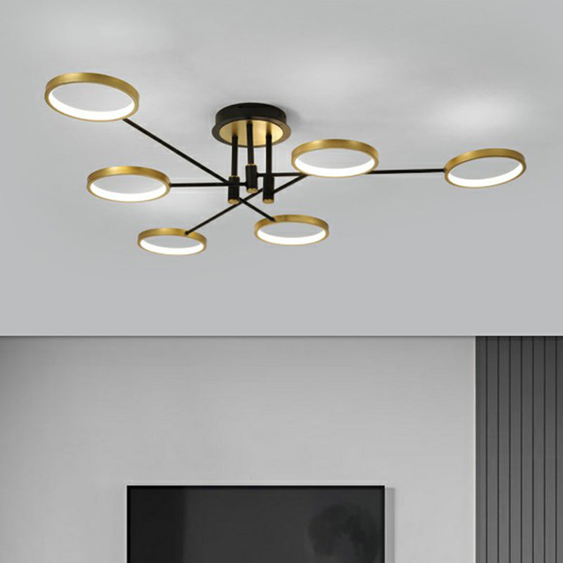 Simplicity Circles LED Ceiling Lamp Metal Living Room Semi Flush Mount Light Fixture 6 Gold Clearhalo 'Ceiling Lights' 'Close To Ceiling Lights' 'Close to ceiling' 'Semi-flushmount' Lighting' 2358062