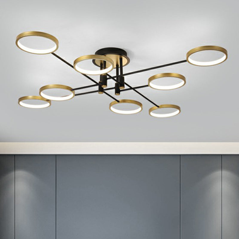 Simplicity Circles LED Ceiling Lamp Metal Living Room Semi Flush Mount Light Fixture 8 Gold Clearhalo 'Ceiling Lights' 'Close To Ceiling Lights' 'Close to ceiling' 'Semi-flushmount' Lighting' 2358064