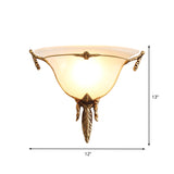 Cone Sconce Light Traditionary White Glass 1 Head Brass Wall Lamp Fixture for Living Room, 10"/13" Wide Clearhalo 'Wall Lamps & Sconces' 'Wall Lights' Lighting' 235836