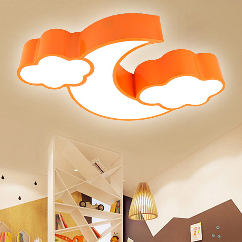 Acrylic Cloud and Moon Flush Mount Light Cartoon Ceiling Fixture for Kindergarten Nursing Room Clearhalo 'Ceiling Lights' 'Close To Ceiling Lights' 'Close to ceiling' 'Flush mount' Lighting' 235838