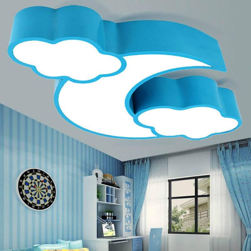Acrylic Cloud and Moon Flush Mount Light Cartoon Ceiling Fixture for Kindergarten Nursing Room Blue Clearhalo 'Ceiling Lights' 'Close To Ceiling Lights' 'Close to ceiling' 'Flush mount' Lighting' 235840