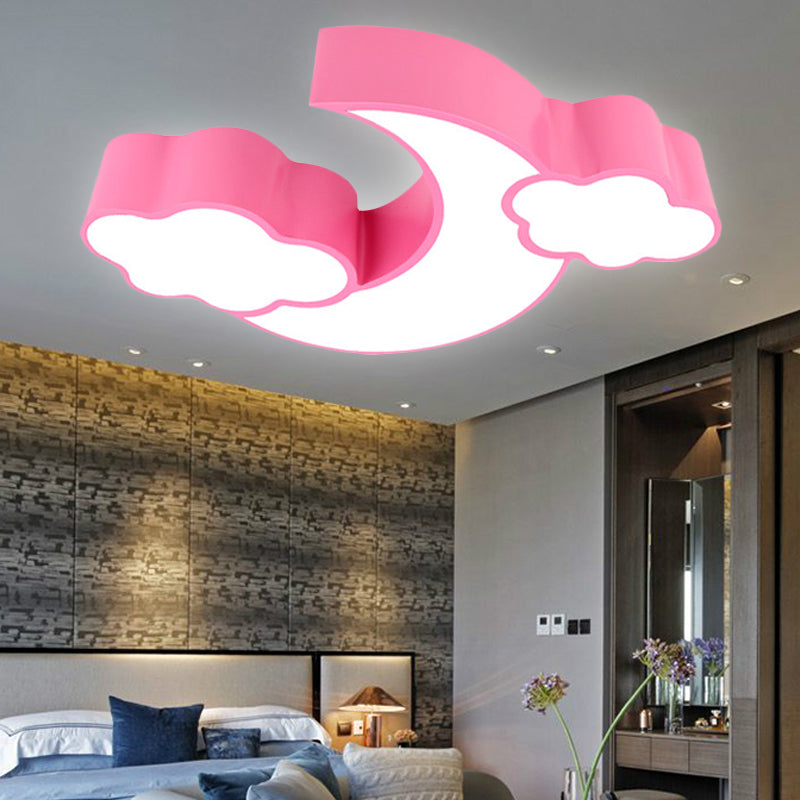 Acrylic Cloud and Moon Flush Mount Light Cartoon Ceiling Fixture for Kindergarten Nursing Room Clearhalo 'Ceiling Lights' 'Close To Ceiling Lights' 'Close to ceiling' 'Flush mount' Lighting' 235841