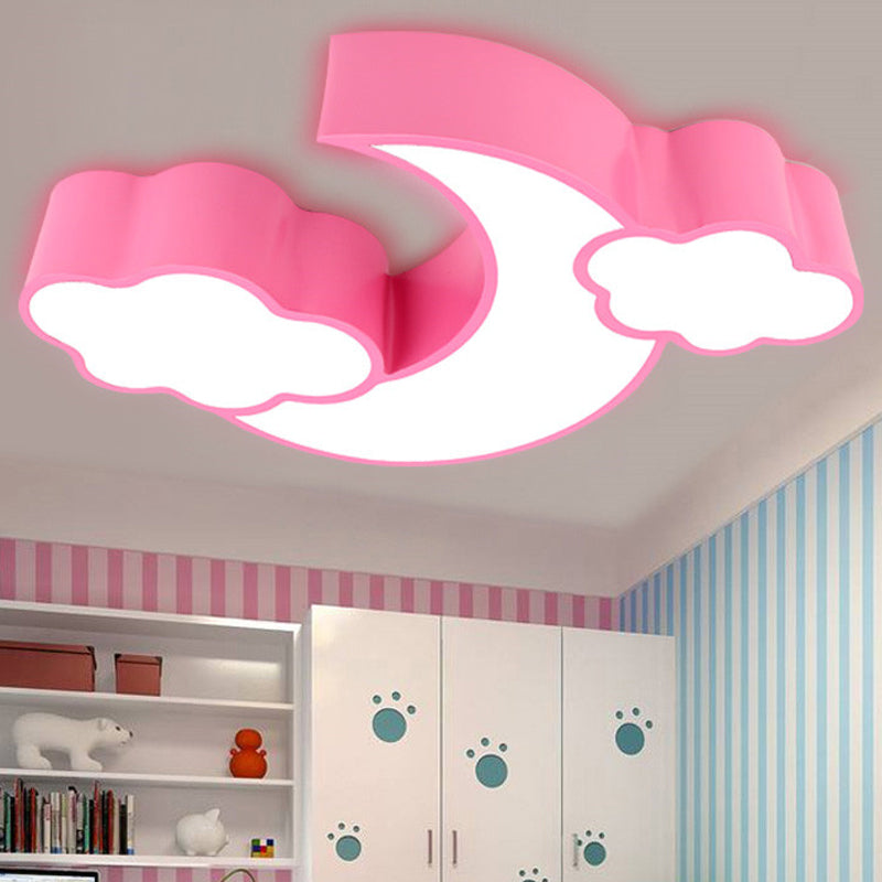 Acrylic Cloud and Moon Flush Mount Light Cartoon Ceiling Fixture for Kindergarten Nursing Room Pink Clearhalo 'Ceiling Lights' 'Close To Ceiling Lights' 'Close to ceiling' 'Flush mount' Lighting' 235842