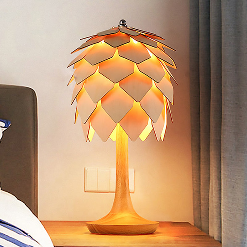 Wooden Pine Cone Table Lamp Contemporary Style 1-Light Beige Table Lighting for Bedroom Beige Clearhalo 'Lamps' 'Table Lamps' Lighting' 235904